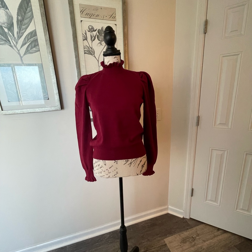 Burgundy Super soft long sleeve mock turtleneck ruffle sweater WOMENS SMALL $30
